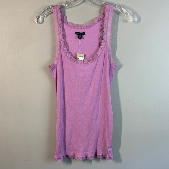 NWT American Eagle Ribbed With Lace Trim Tank Top Size L Y2K Style Elena Gilbert - Picture 1 of 11